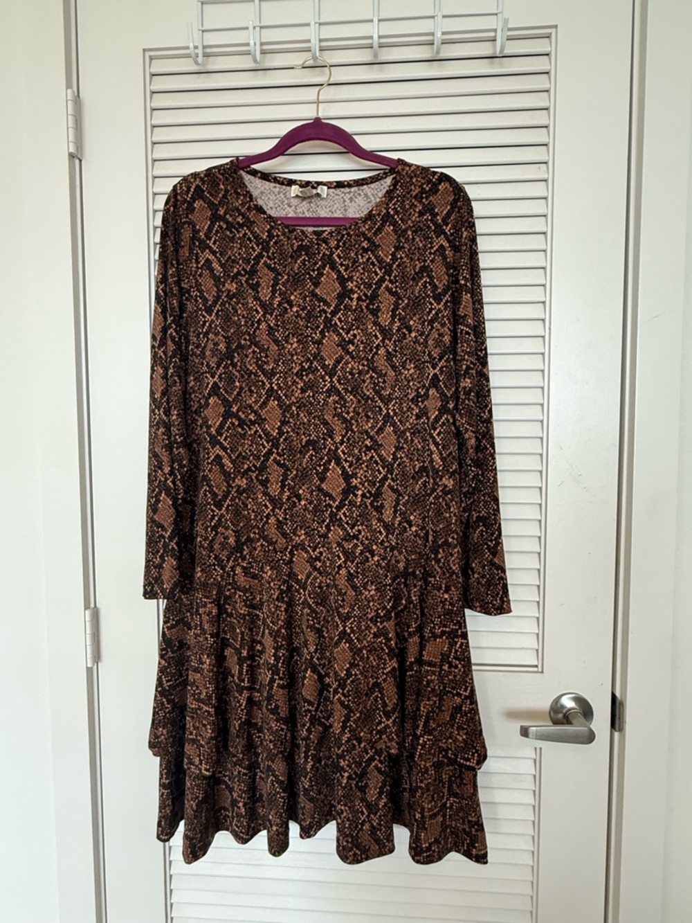 MICHAEL Michael Kors Brown Snake-Print Long Sleeve Tiered Dress